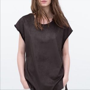 Zara Black Faux Suede Front Top Size Medium